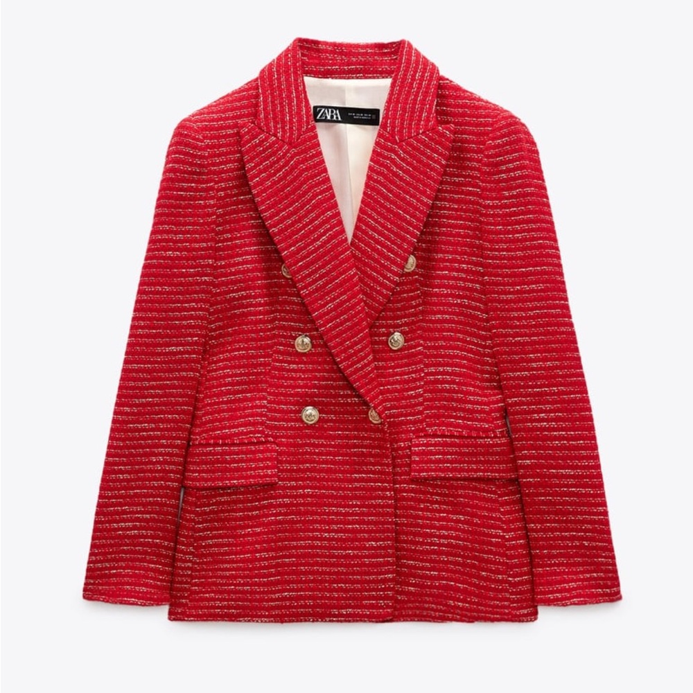 ZARA Textured Double Breasted Blazer